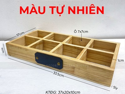 Khay gỗ chữ nhật chia 8 ngăn tag gỗ đen viết phấn [2 màu] KT 33x17x4cm KHAY-GO-04